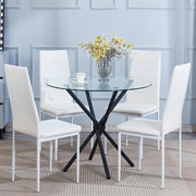 Round 5-Piece Glass Dining Table with 4 Grey PU Leather Chairs