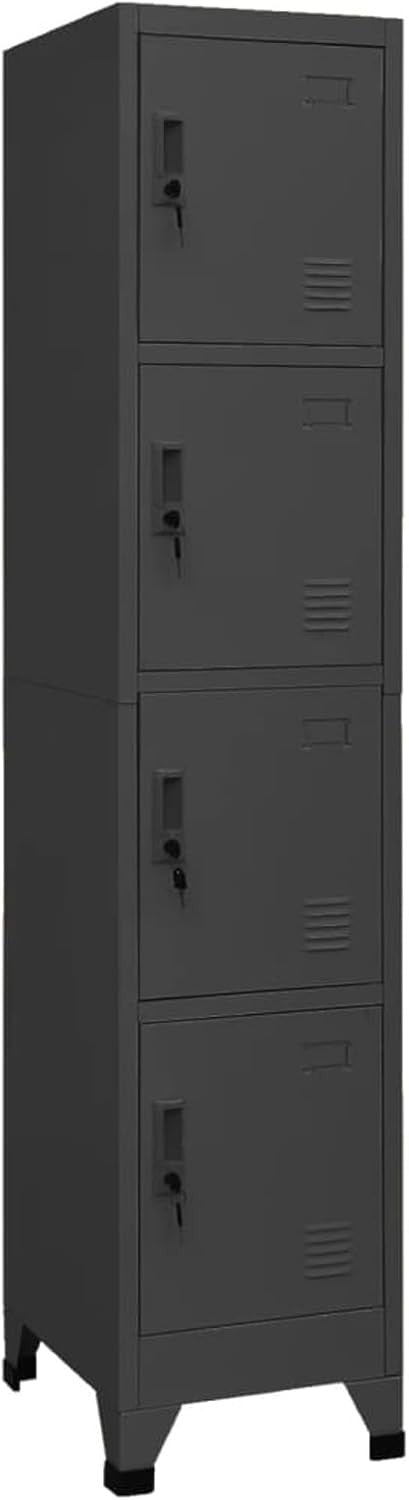 4 Door Metal Locker Cabinet Lockable Steel Storage Cupboard Office Gym 180cm