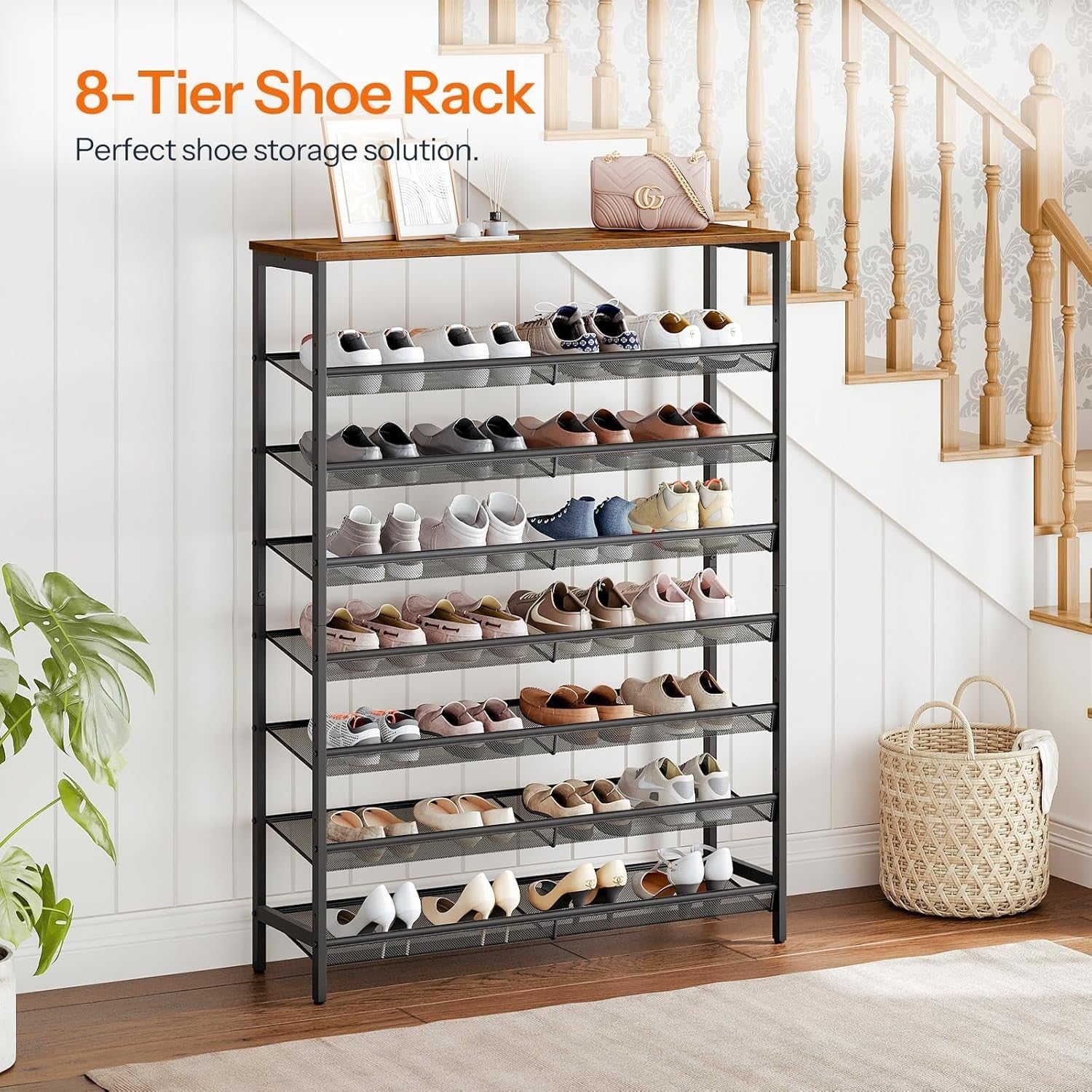 Large 8-Tier Shoe Rack 100cm Wide | Stores 35 Pairs | Adjustable Metal Shelves