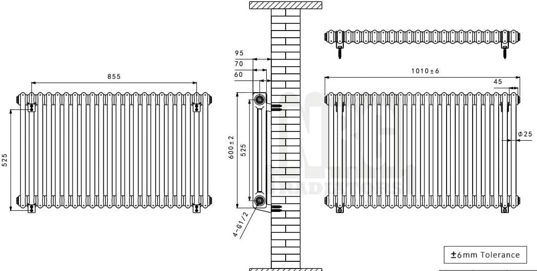Gloss White 2 Column Radiator 600x1010mm Central Heating Bathroom