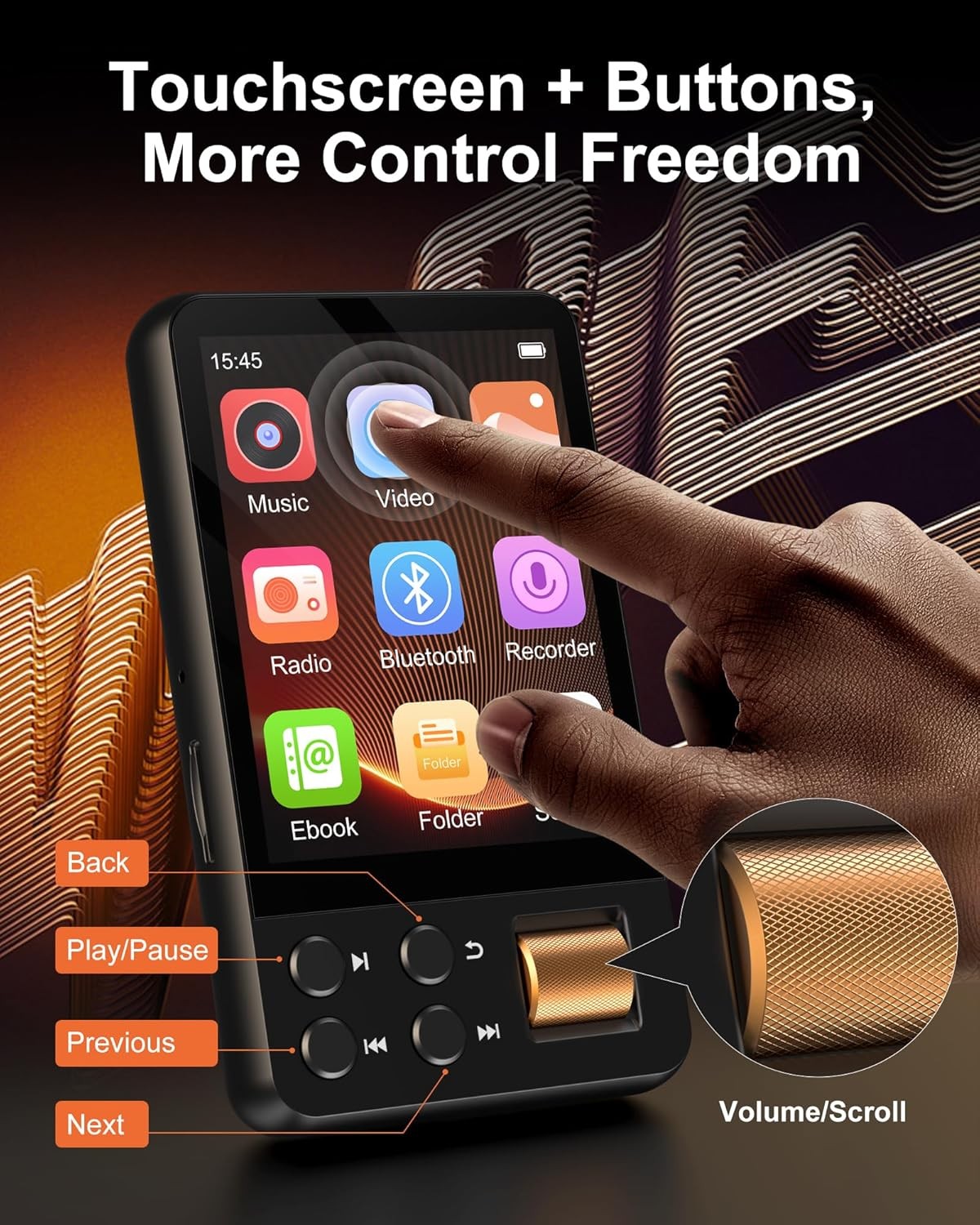 128GB MP3 Player Black Bluetooth 5.3 HiFi Speaker FM