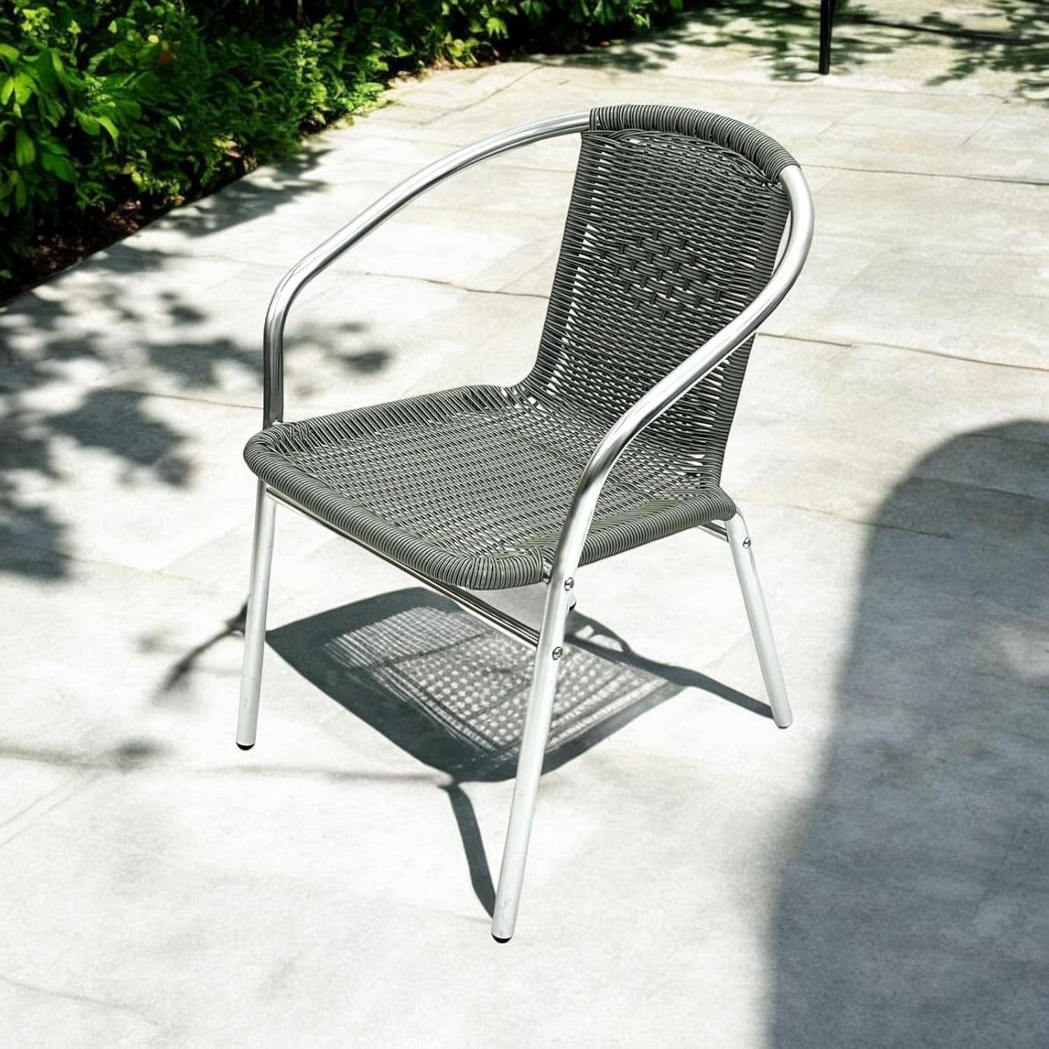 Stackable Rattan Bistro Chair Grey Aluminium Frame Lightweight Patio Seating