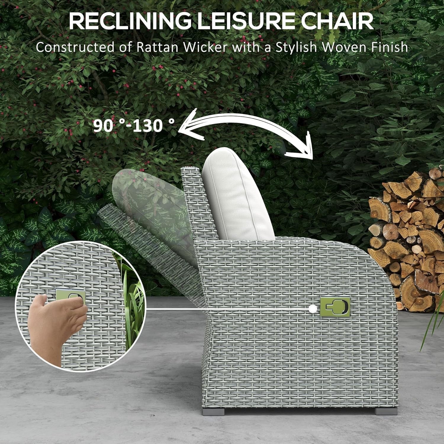 6-Piece Outdoor Rattan Sofa Set Reclining Armchairs Coffee Table Footstools