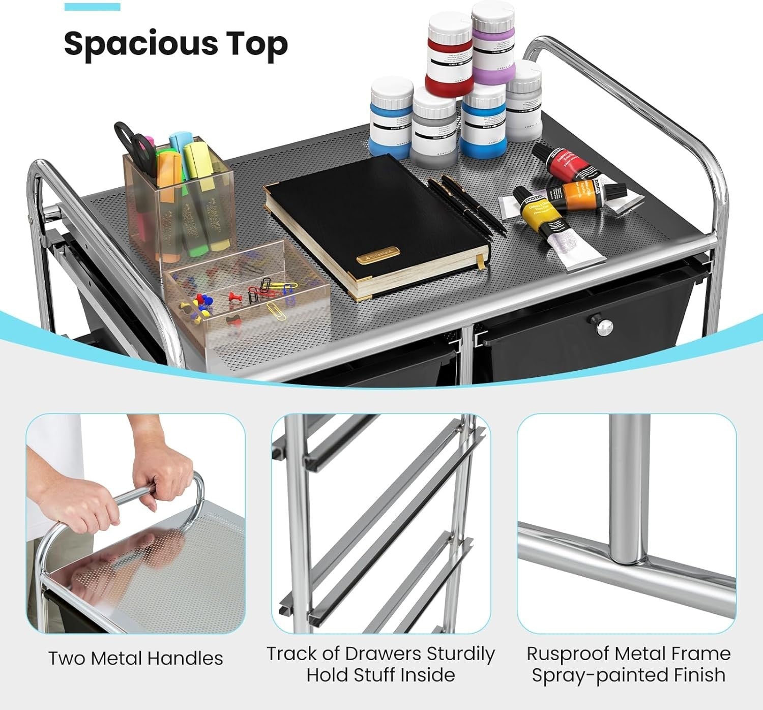 Black 10 Drawer Rolling Storage Cart Utility Trolley Office Organizer