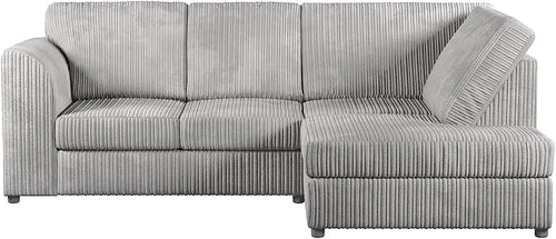 High Back Jumbo Cord 4-Seater Right Hand Corner Sofa Silver L-Shape Comfort