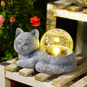 Solar Cat Garden Ornament with Crackle Ball Light – Waterproof LED Outdoor Decor