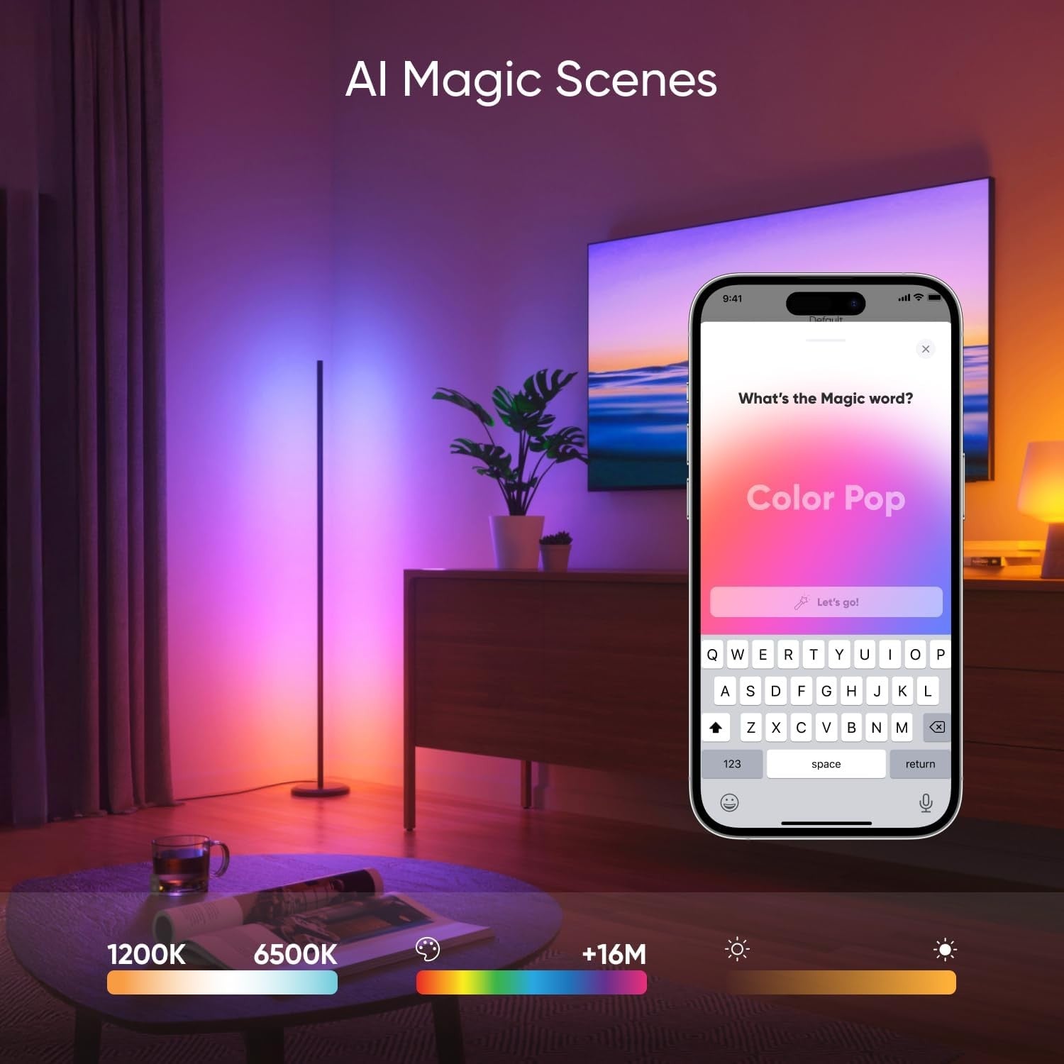 Smart RGBIC Floor Lamp Music Sync App Voice Control LED Corner Light