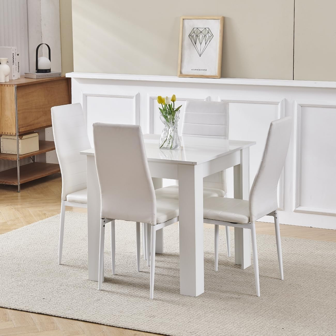 Modern 3-Piece Dining Table Set Small Space Square Wooden Table + 2 Chairs