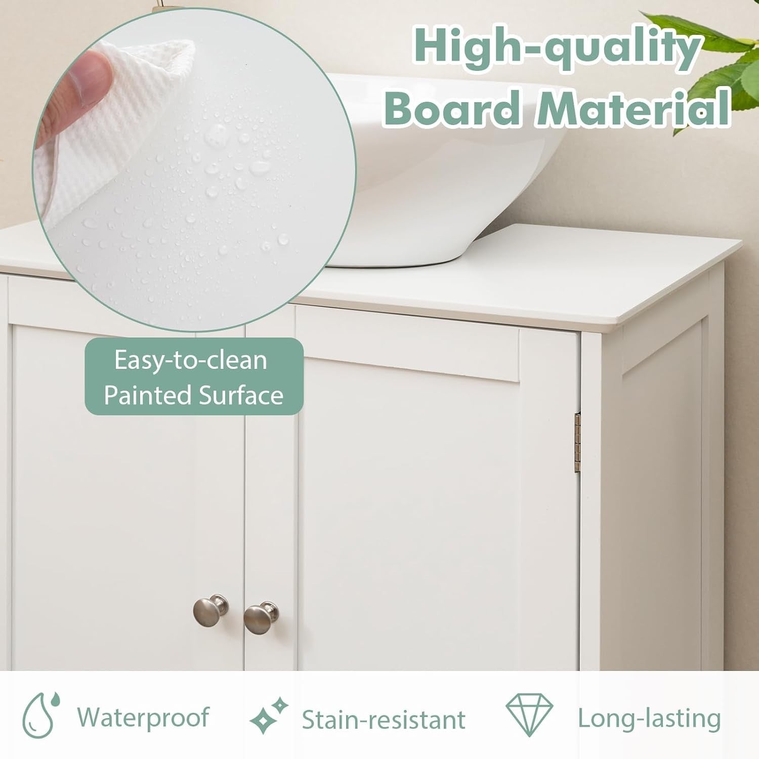 Under Sink Bathroom Cabinet Storage Unit 2 Door Cupboard 60x30x60cm White