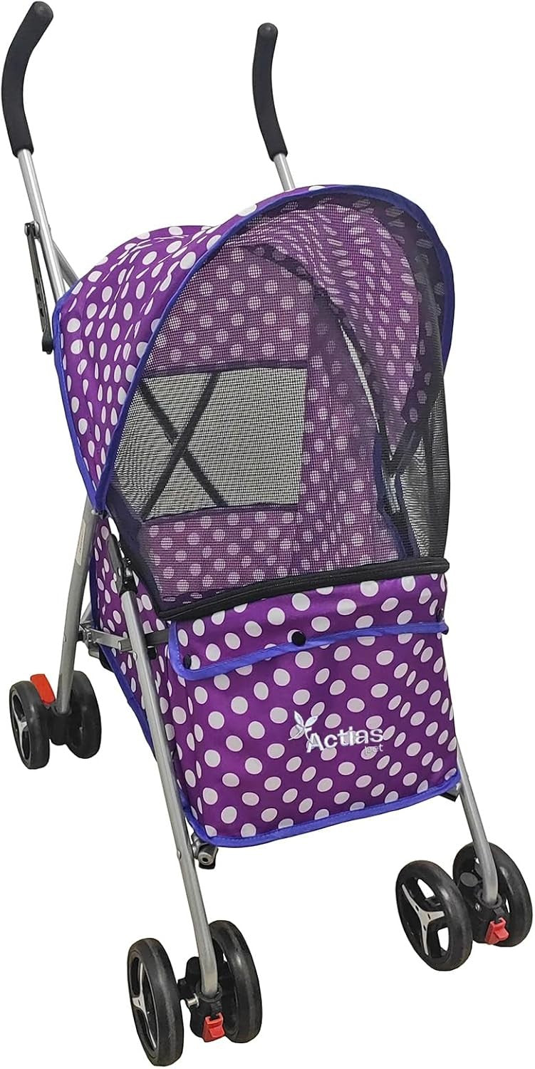 Pet Travel Stroller Dog Cat Pushchair Foldable Swivel Wheels 15kg Purple
