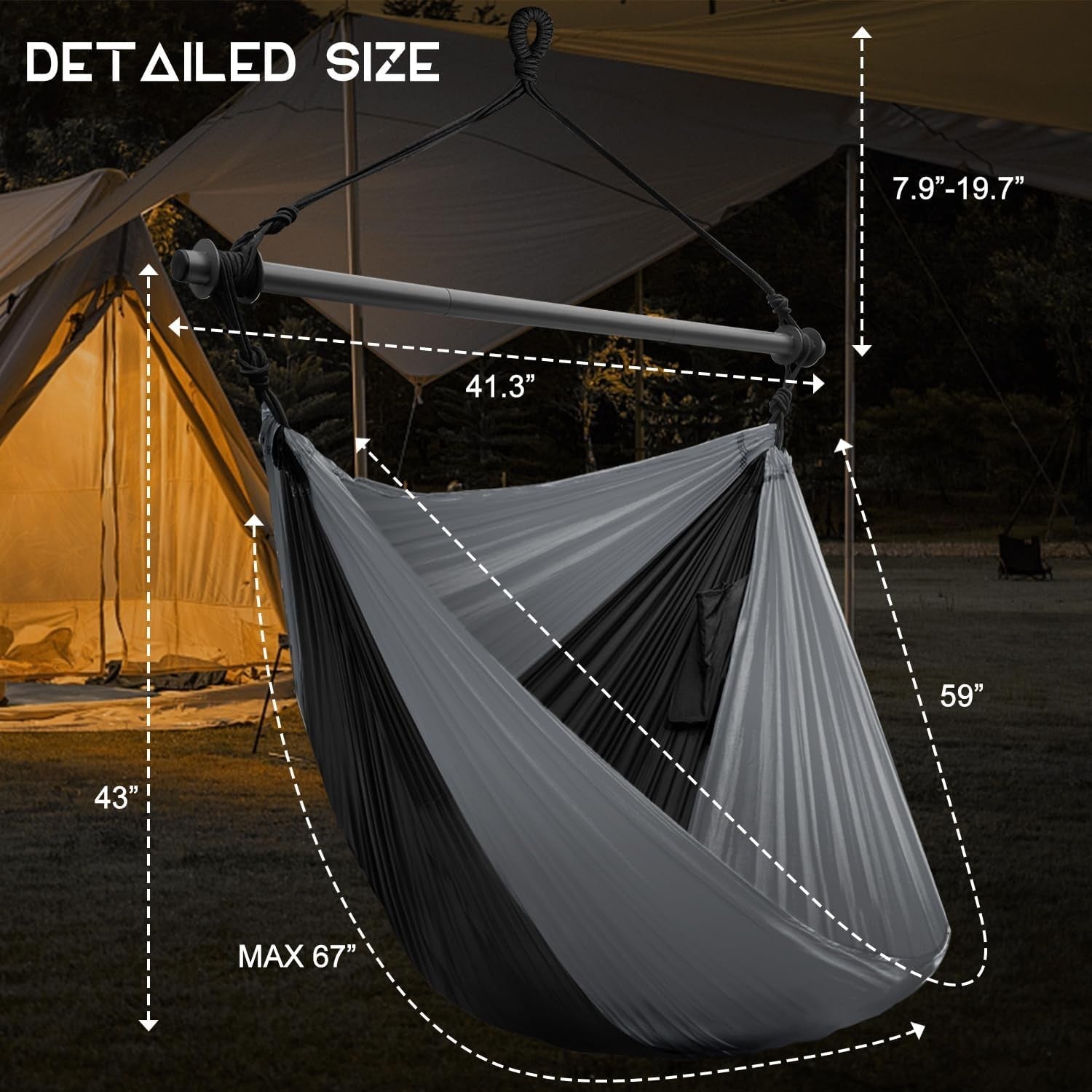 Portable Hammock Chair Swing, Lightweight Outdoor/Indoor, Max 500lbs Gray