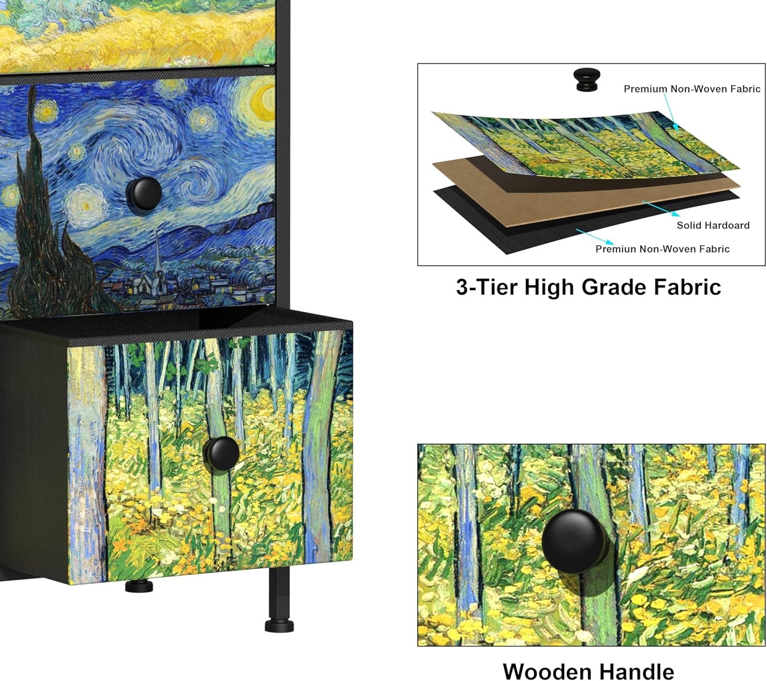 Van Gogh Style 9 Drawer Chest Storage Cabinet for Bedroom Living Room