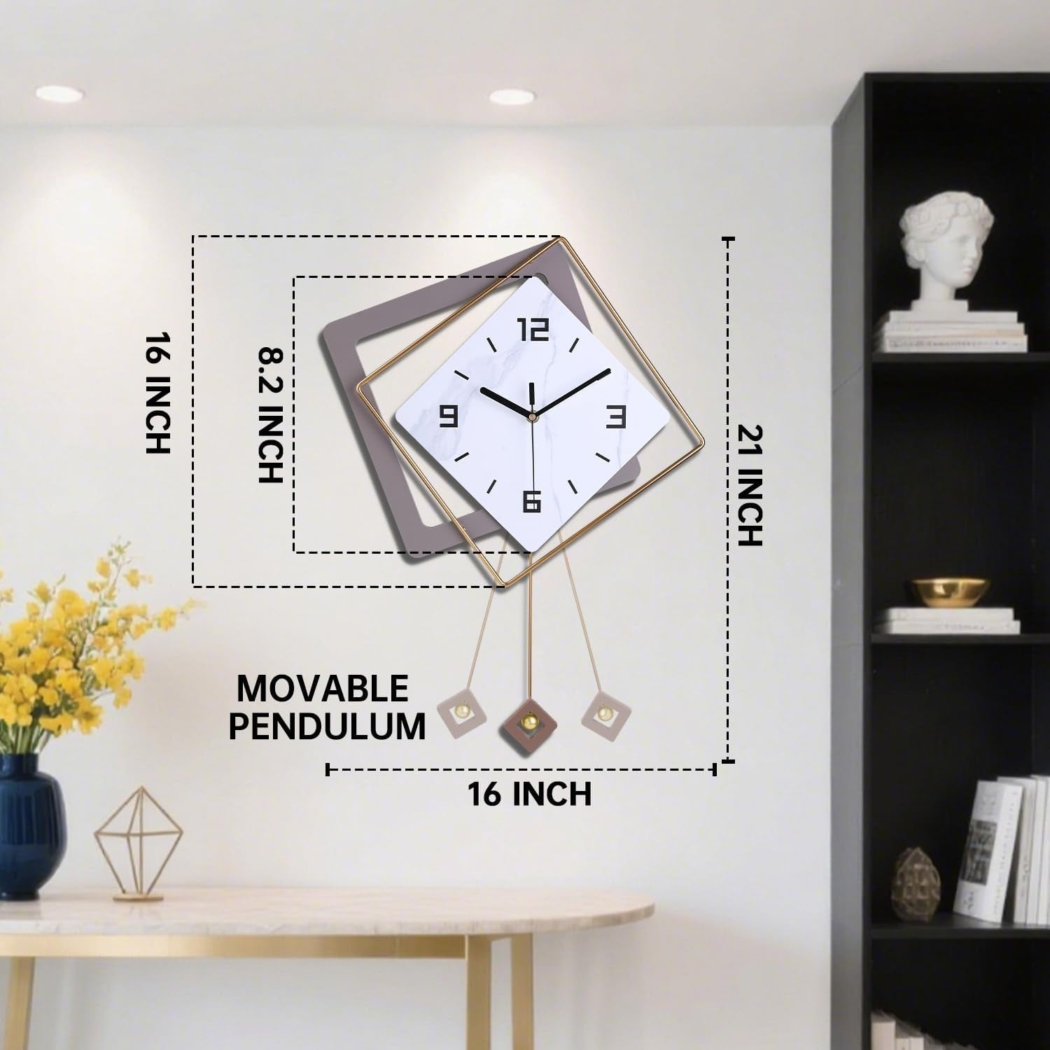 Modern Silent Wall Clock with Pendulum Large Quartz Battery Operated Decor