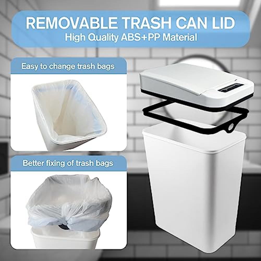 6L Touchless Bathroom Bin | Smart Motion Sensor Trash Can White