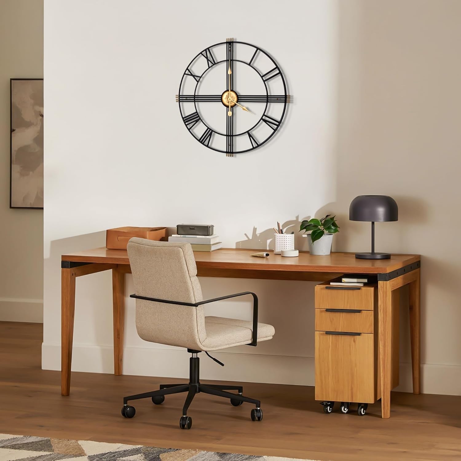 Large Modern Metal Wall Clock 40cm Silent Roman Numeral Skeleton Decor