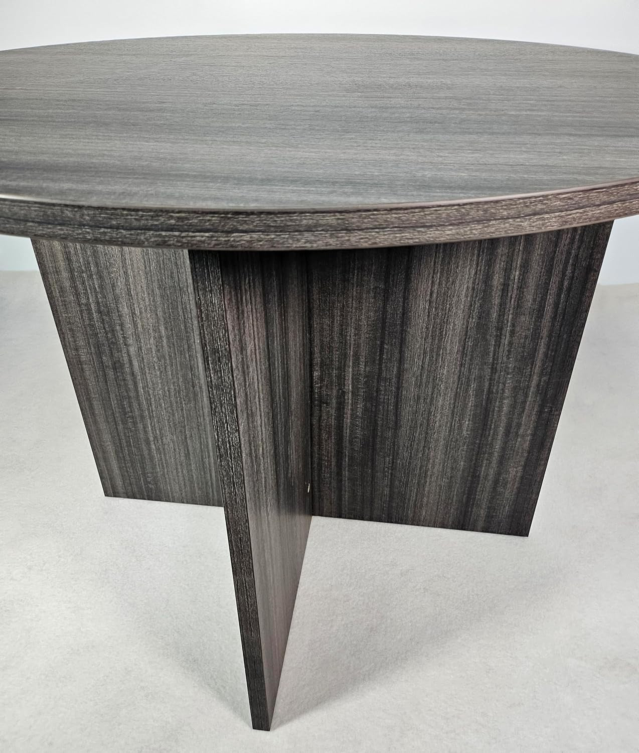 Grey Oak Round Meeting Table 100cm Modern Office Desk Compact Workspace