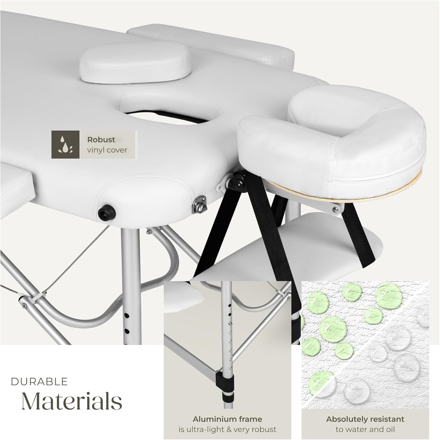 Portable 3 Section Massage Table Foldable Spa Beauty Bed 61cm Adjustable White