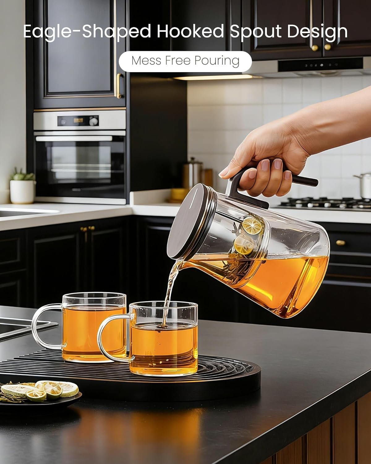 1000ml Magnetic Glass Teapot with Infuser & 2 Cups Loose Leaf Tea Set