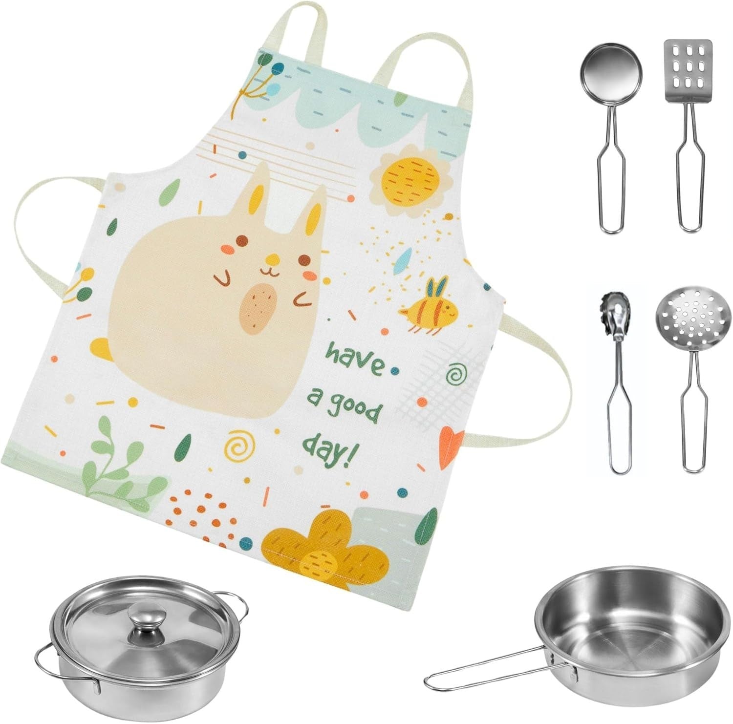 Wooden Kids Play Kitchen White Cooking Set Accessories Apron Toy