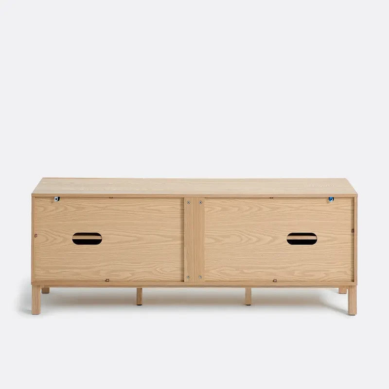 Modern Ash TV Unit with Linen Doors – Wide Media Console with Storage