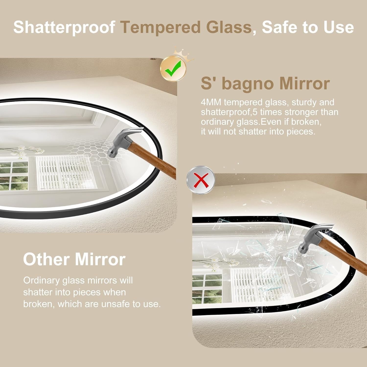 LED Bathroom Mirror 60x60cm Anti-Fog Memory Touch Dimmable