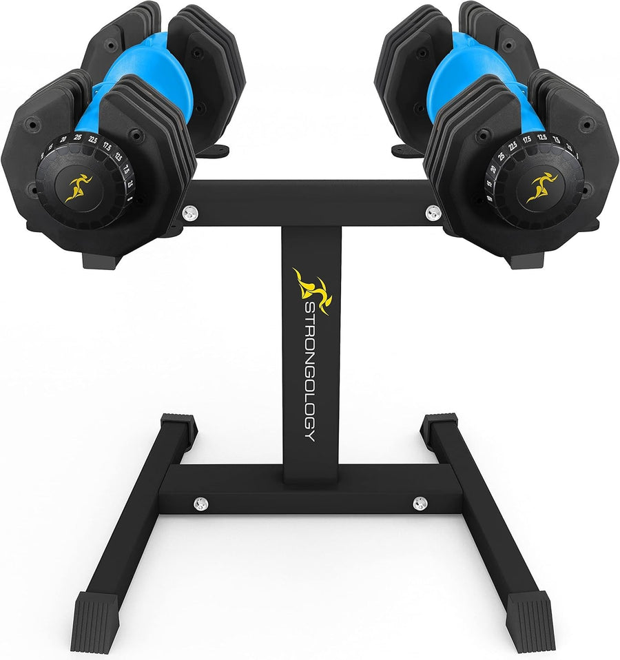 Adjustable Dumbbells Pair Up to 25KG with Floor Stand Space Saving Home Gym