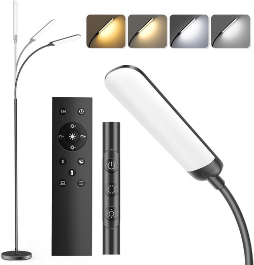 LED Floor Reading Lamp Remote Control Dimmable Adjustable Light Black
