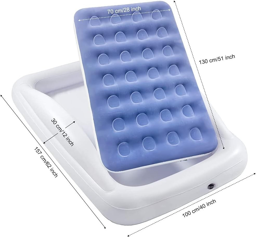 Inflatable Kids Travel Bed with Rails & Electric Pump | Toddler Mattress