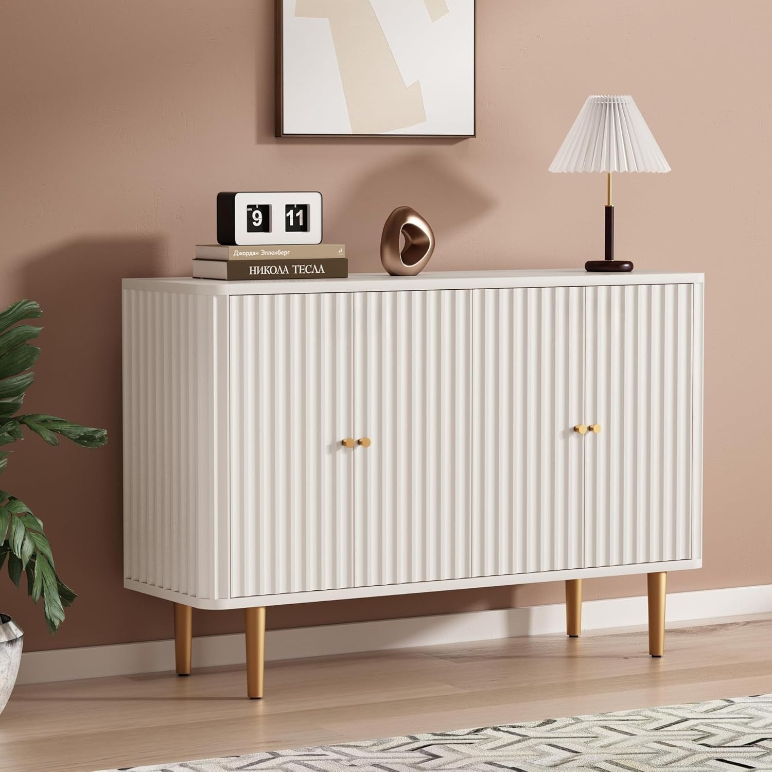Modern 4-Door Sideboard Cabinet with Removable Shelves, Storage Buffet