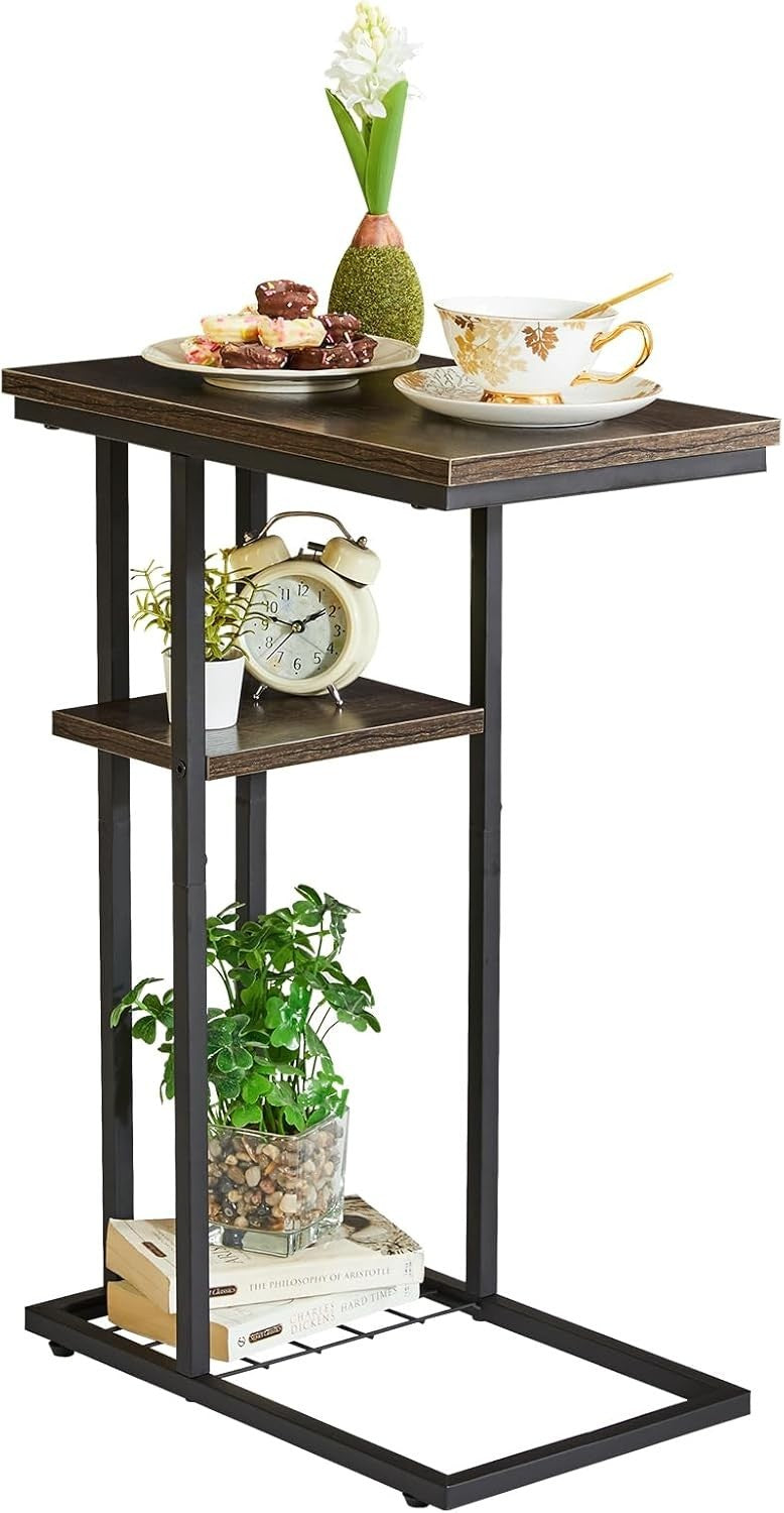 C-Shaped Side Table with Marble Top – Compact, Sturdy, Easy Access Desk
