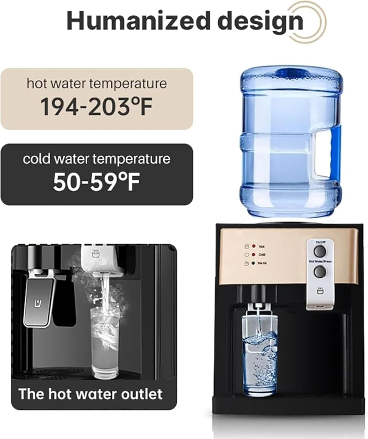 Compact Hot Cold Water Dispenser Countertop Bottle Cooler Home Office
