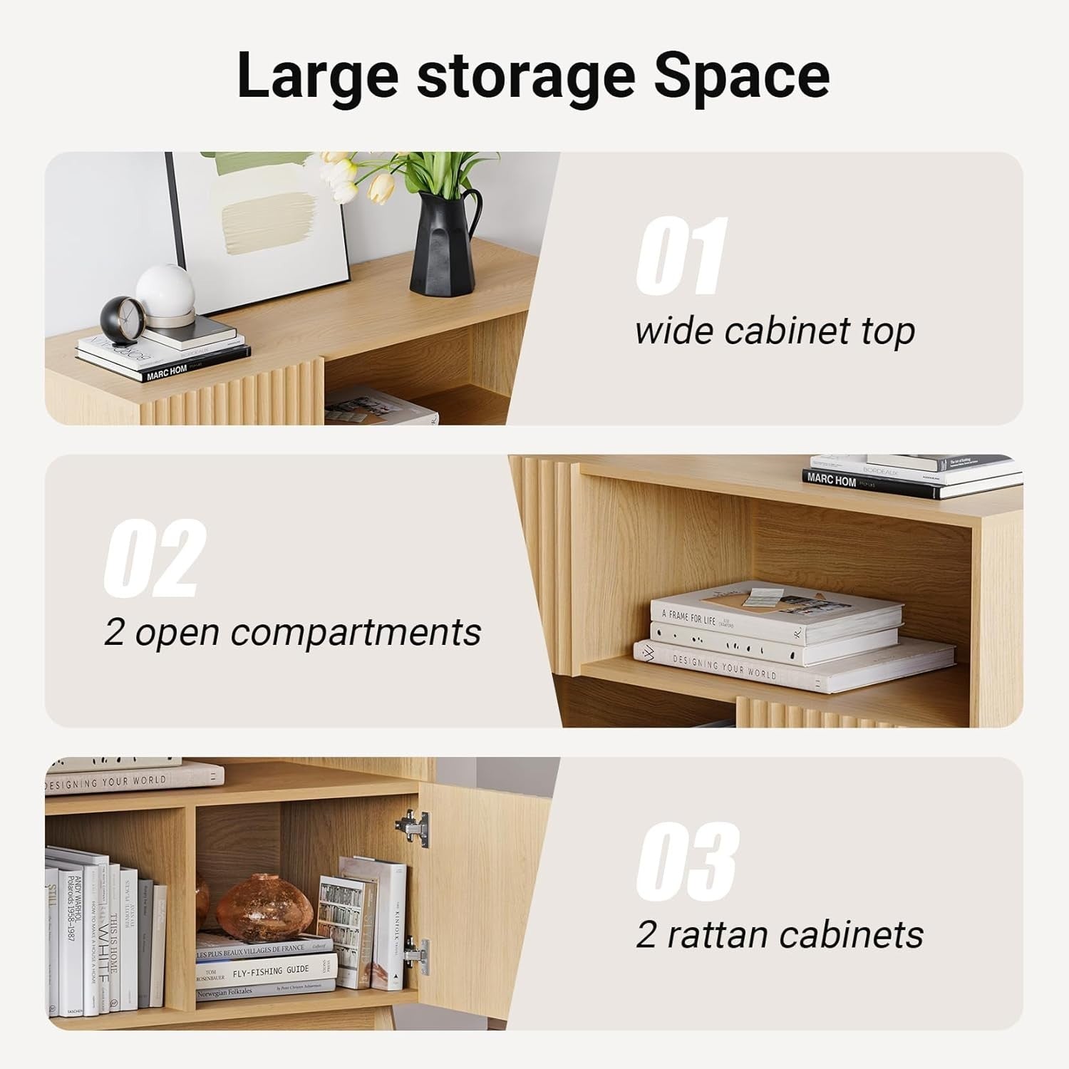 Modern Oak Sideboard Cabinet 100CM Storage Unit with Doors & Open Shelves