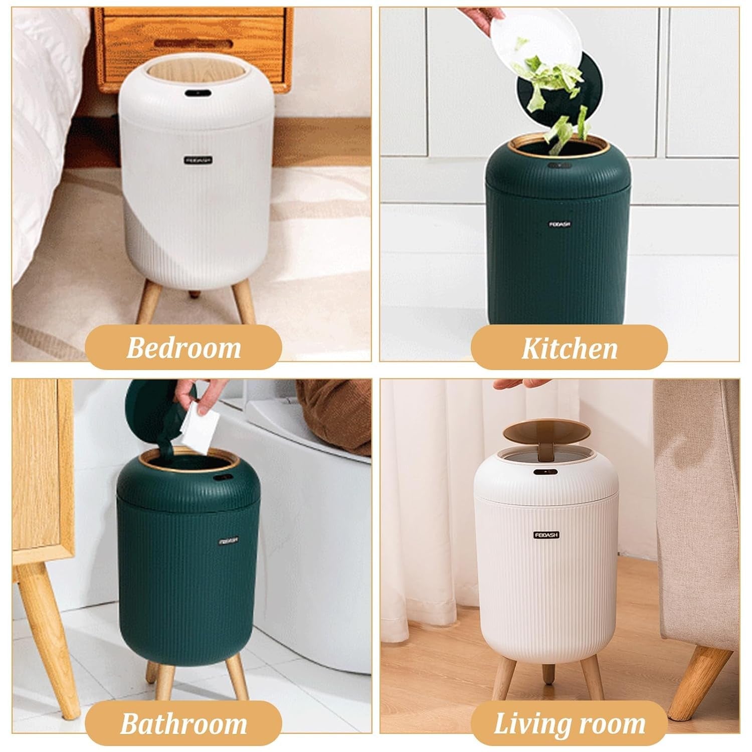 10L Smart Touchless Bathroom Bin Sensor Lid Slim White Legs
