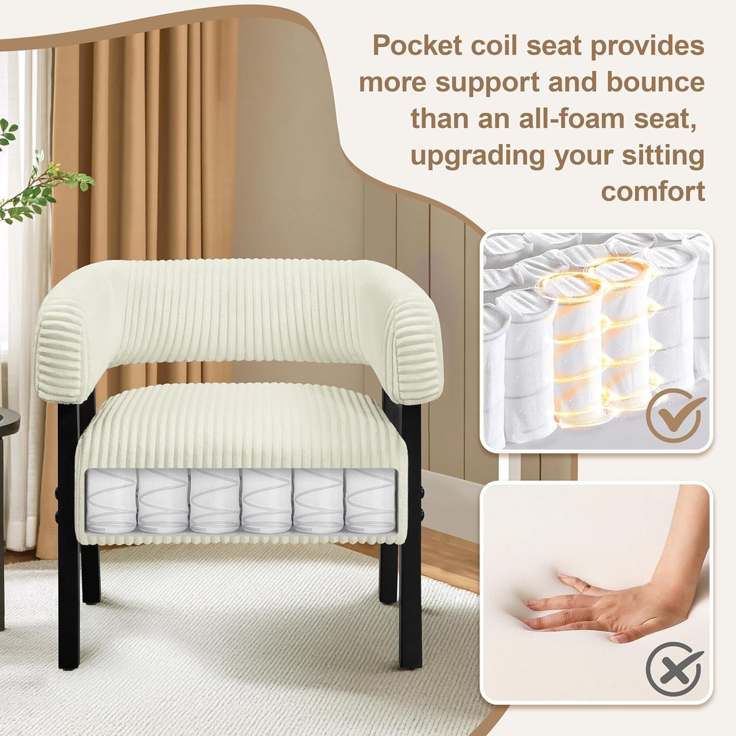 Corduroy Tub Chair Accent Armchair with Pocket Beige