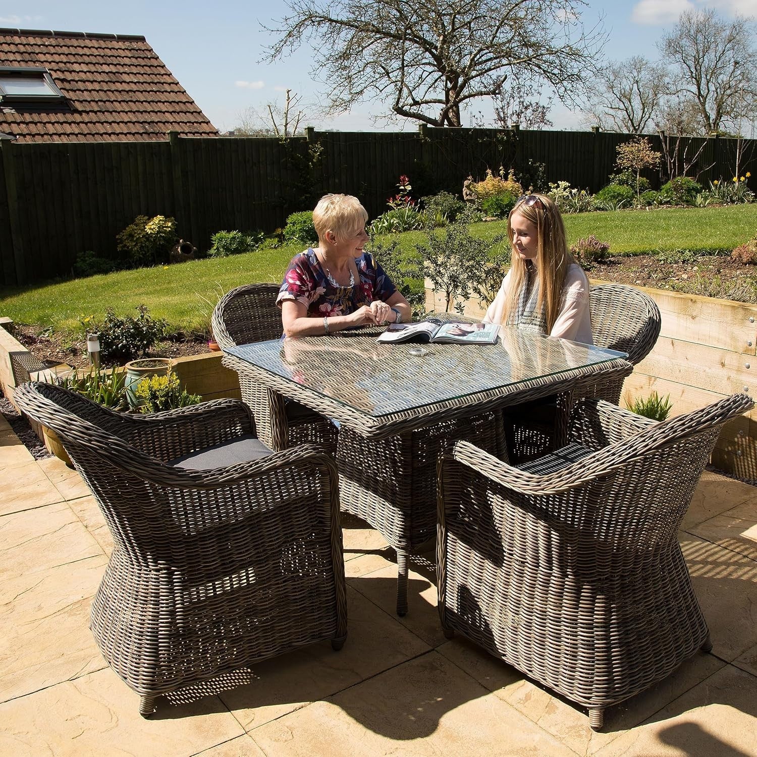 Outdoor Rattan Garden Armchair with Cushion Weatherproof Patio Dining Seat