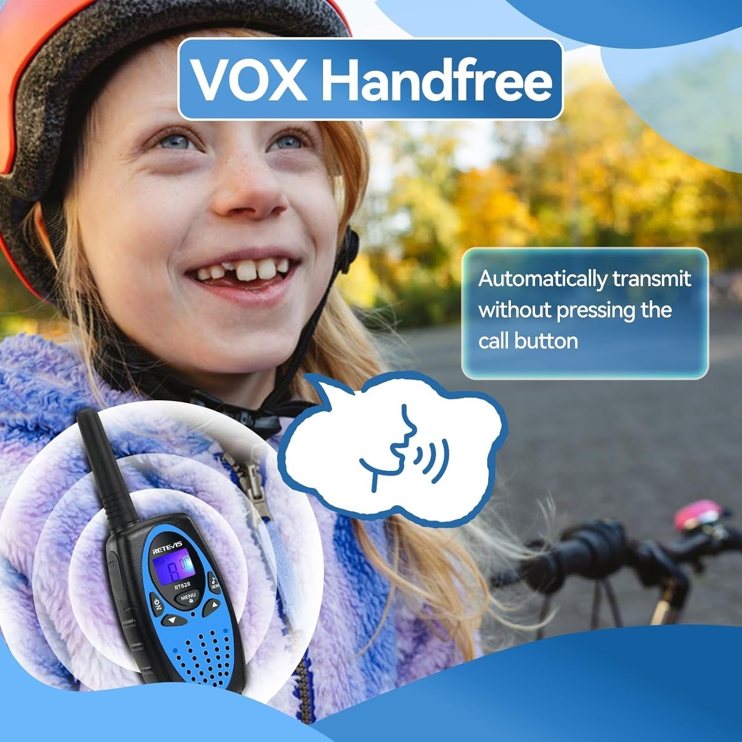 Kids Walkie Talkies 2 Pack Long Range VOX 8 Channel Clear Sound Toy Radios Blue