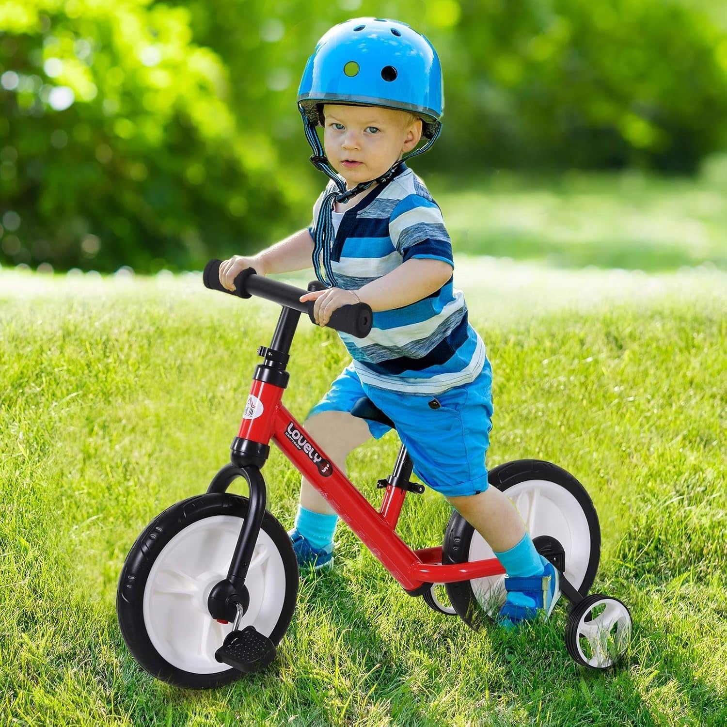 Kids Balance Bike 2 In 1 Training Bicycle Stabilisers Red Age 2-5