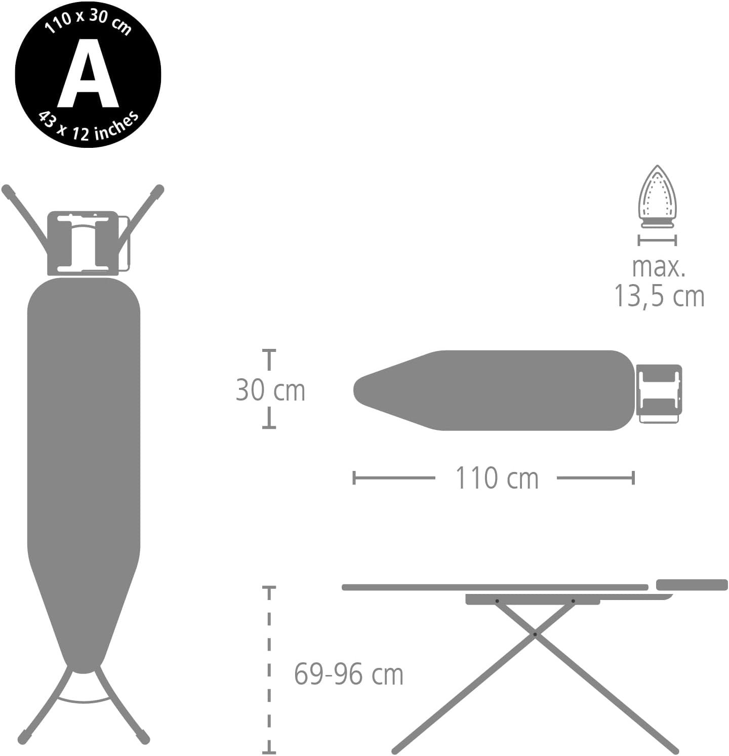 Compact Ironing Board 110x30cm Adjustable Height Steam Rest Foldable