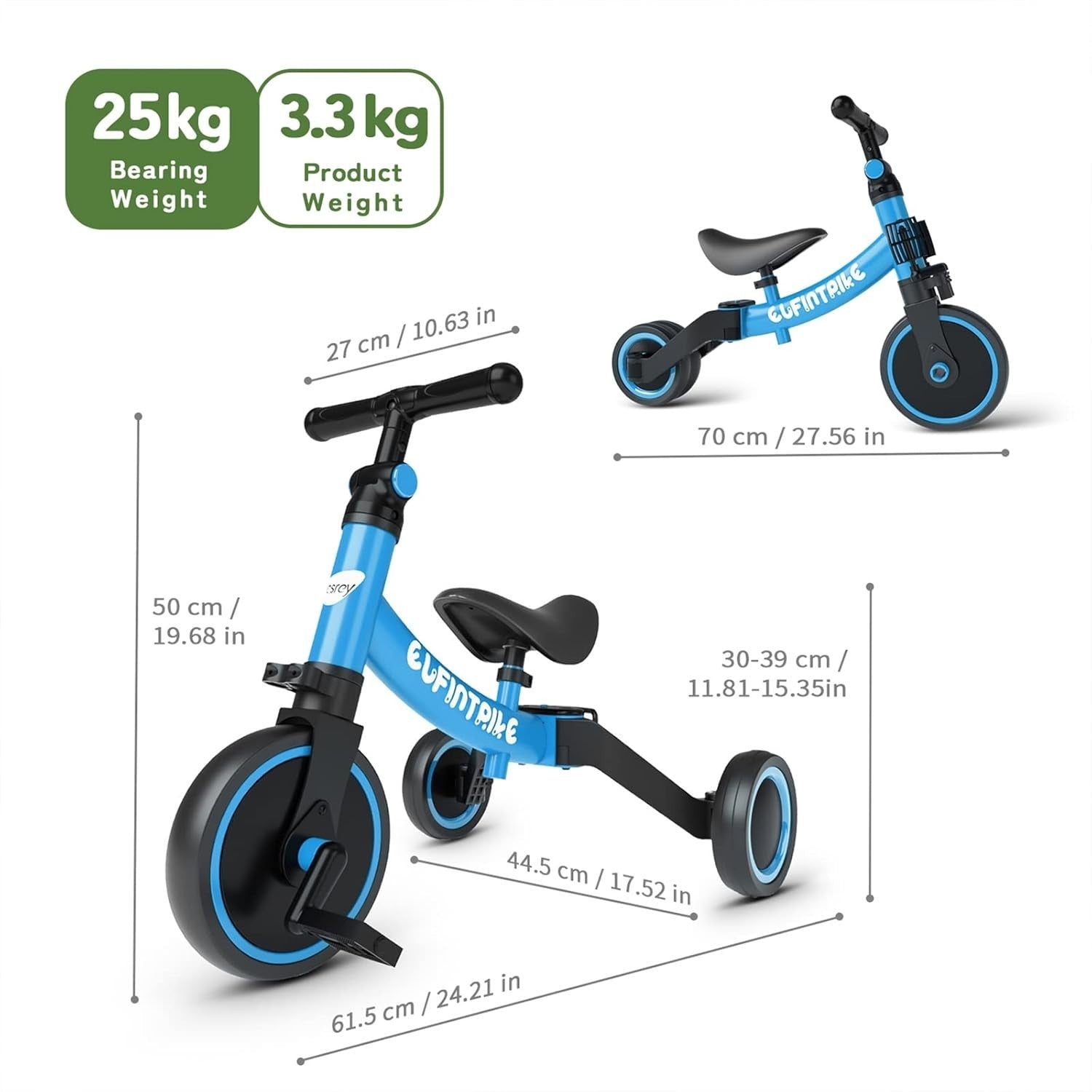5 In 1 Toddler Tricycle Balance Bike Kids Ride On Removable Pedals Blue