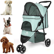 Pet Stroller 3 Wheel Folding Dog Cat Buggy with Storage Basket Travel Pram