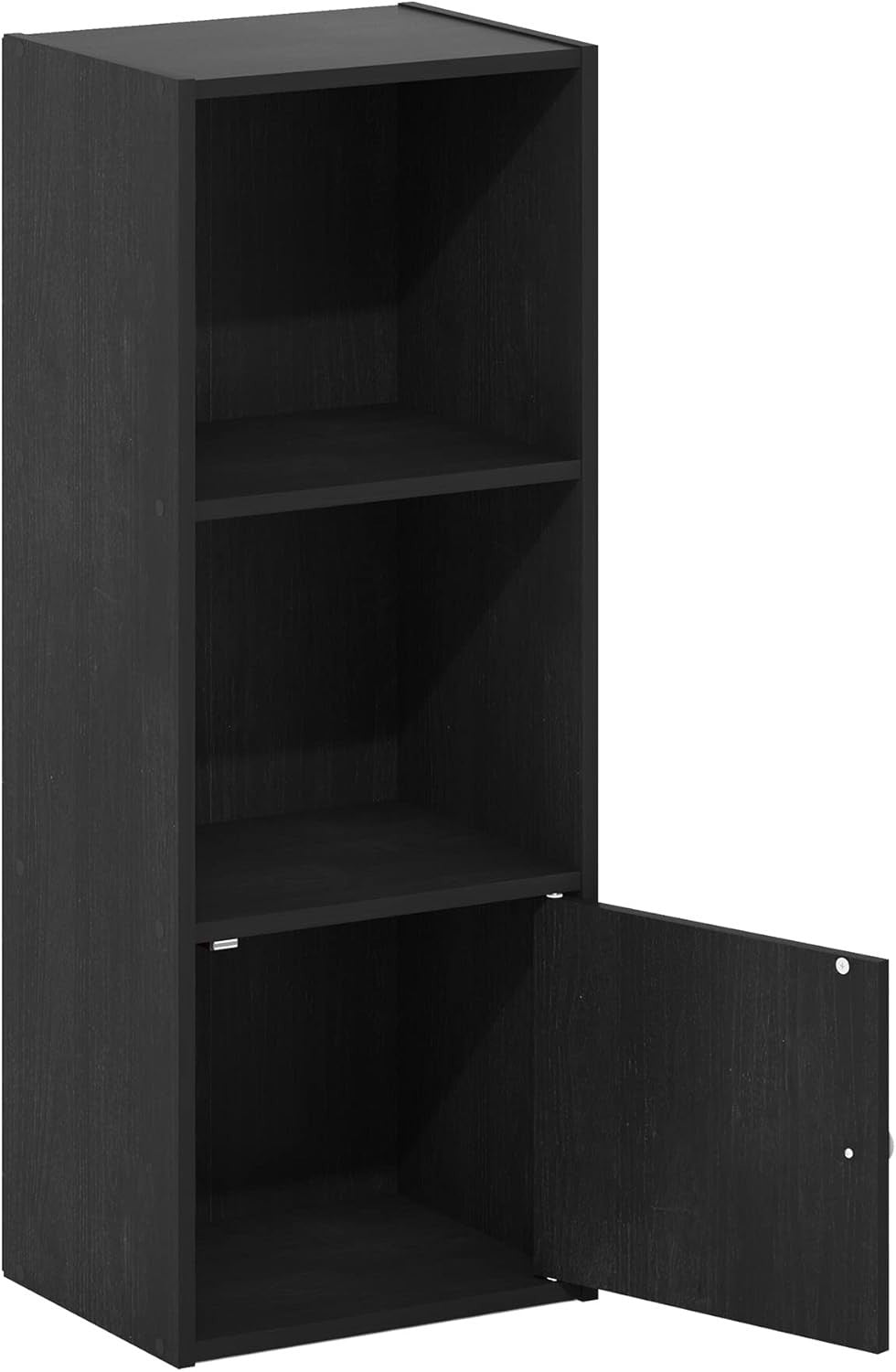 Modern 3-Tier Blackwood Shelf Bookcase with 1 Door Storage Cabinet