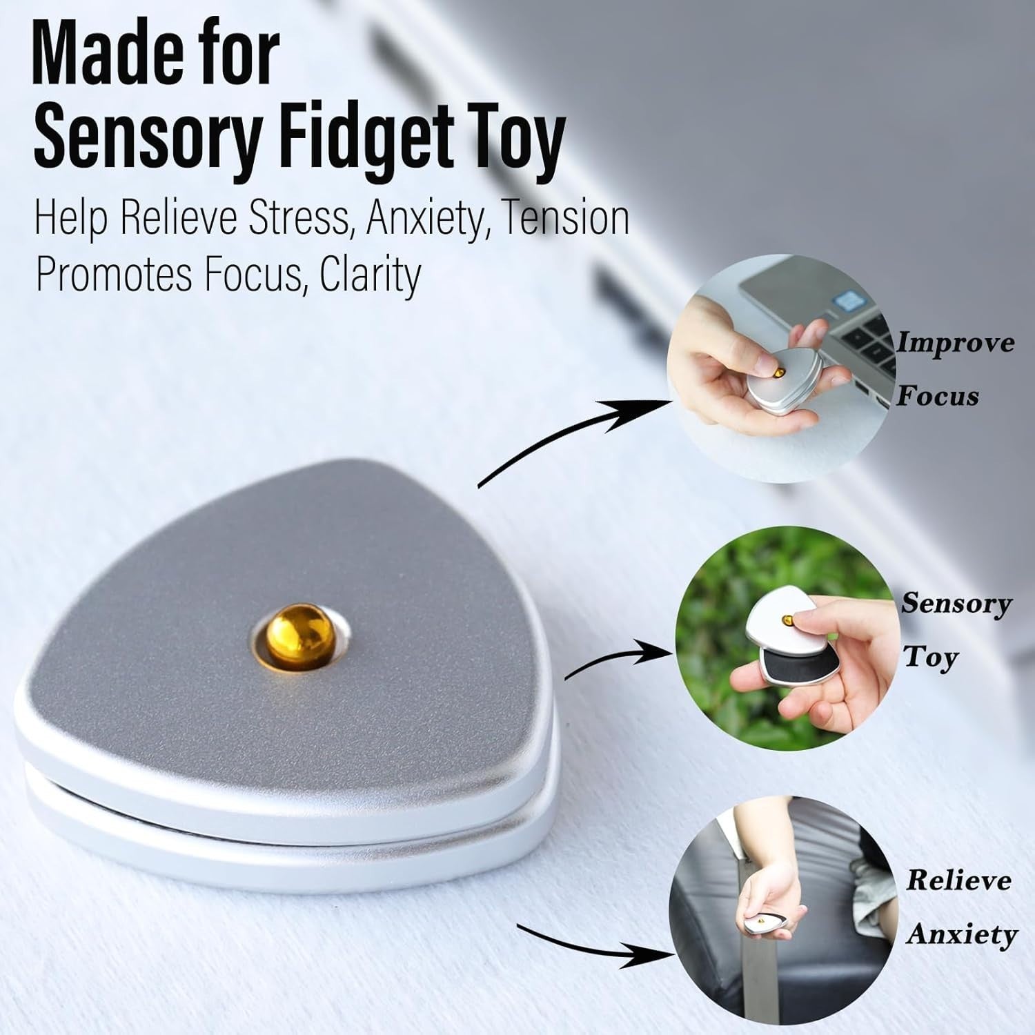 Silver Triangle Magnetic Fidget Coin Slider Silent Clicker EDC