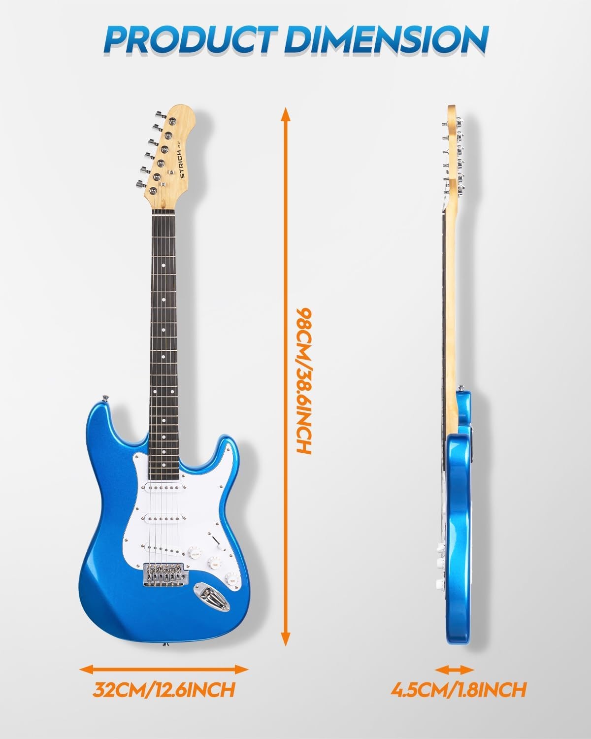 39" Electric Guitar Starter Kit SSS 10W Amp Blue Full Size