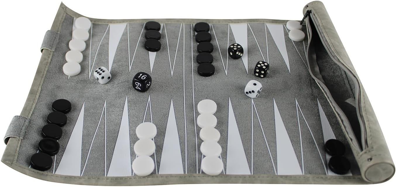 13 Inch Roll Up Backgammon Travel Portable Folding Strategy Board Game