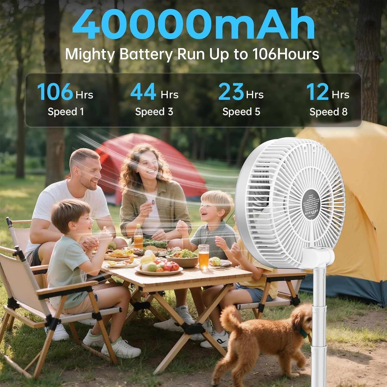 Rechargeable 40000mAh Foldable Floor Fan – 9-Speed Quiet Oscillating Fan White