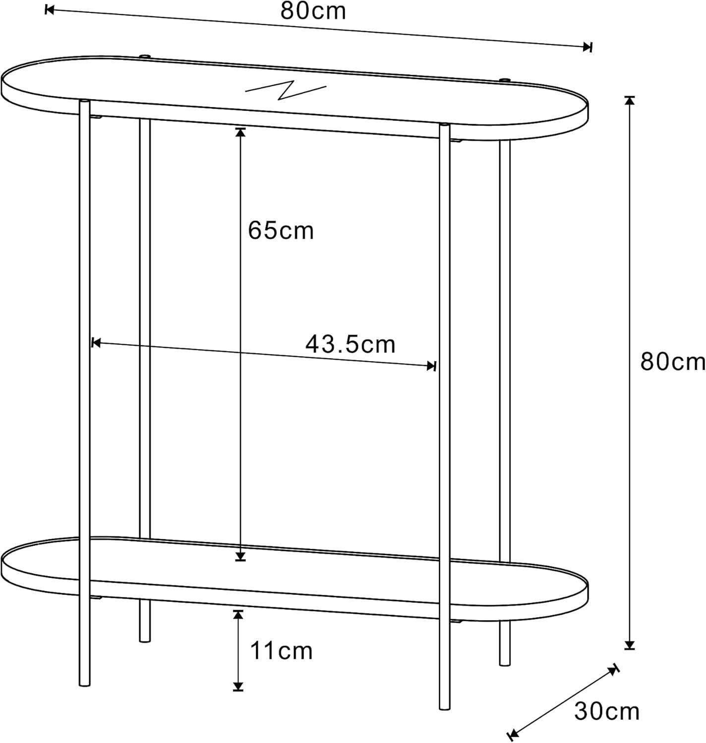 Stylish Console Table with Glass Top & Oak Shelf, 80x30x80cm, Slim Design
