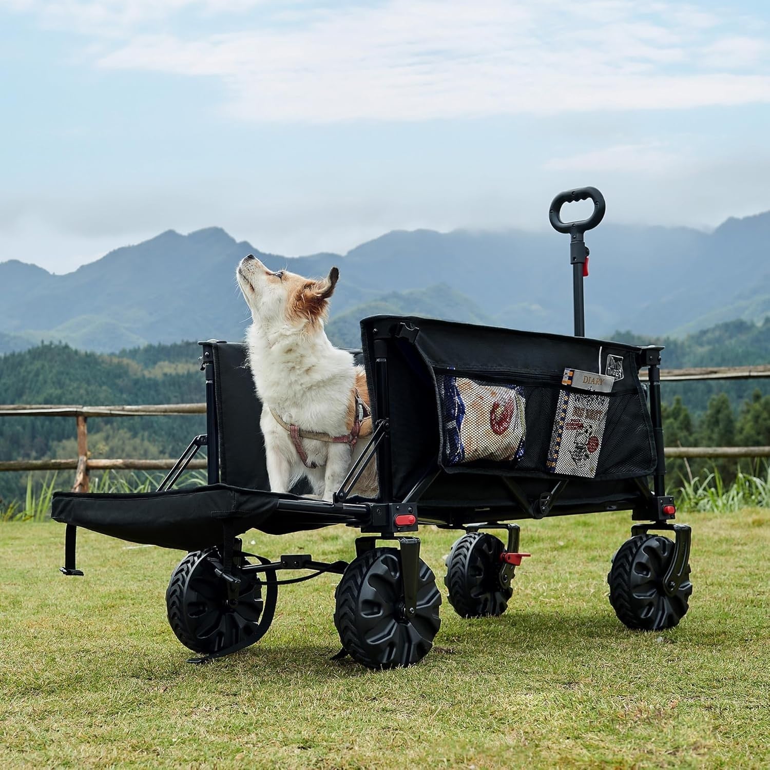 Black 300L Tailgate Folding Camping Wagon 135kg Heavy Duty Trolley with Brakes