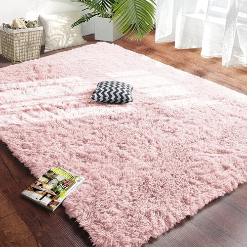 Large Shaggy Rug 80x150cm Set of 2 Soft Plush Anti Slip Fluffy Carpet Pink