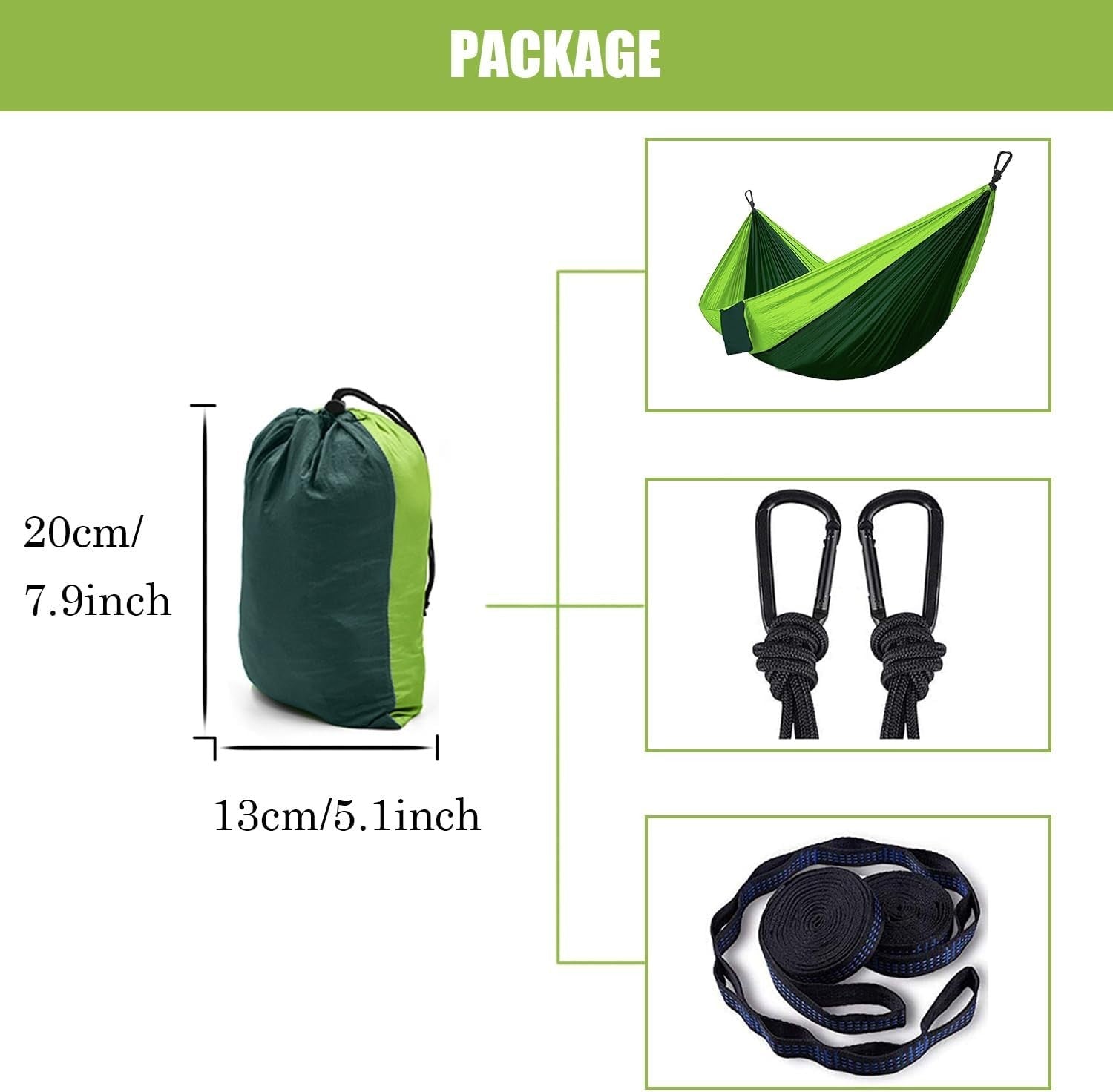 Extra Large Portable 2-Person Nylon Camping Hammock with Tree Straps & Carabiner