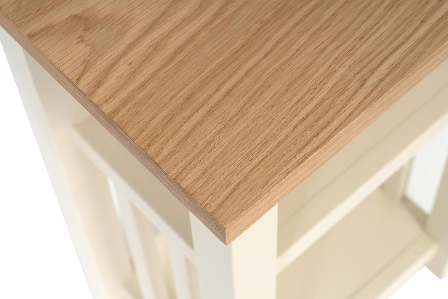 Small Side Table with Storage Shelves White Oak Top Narrow Bedside Sofa Stand
